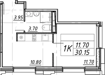 Планировка: 1-комнатная квартира 30,2 м² в ЖК «АВЕНЮ-АПАРТ ПУЛКОВО»
