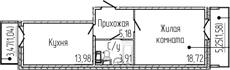 Планировка: 1-комнатная квартира 41,8 м² в ЖК «Сертолово Парк»