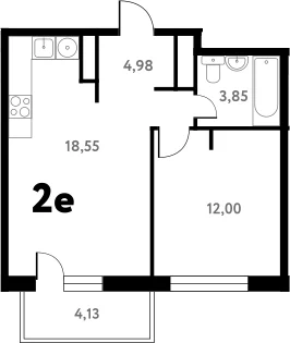 Планировка: Евродвушка 39,5 м² в ЖК «Южное Пушкино»