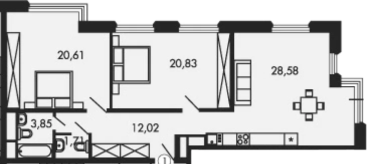 Планировка: Евротрёшка 86,7 м² в ЖК «Городские истории»