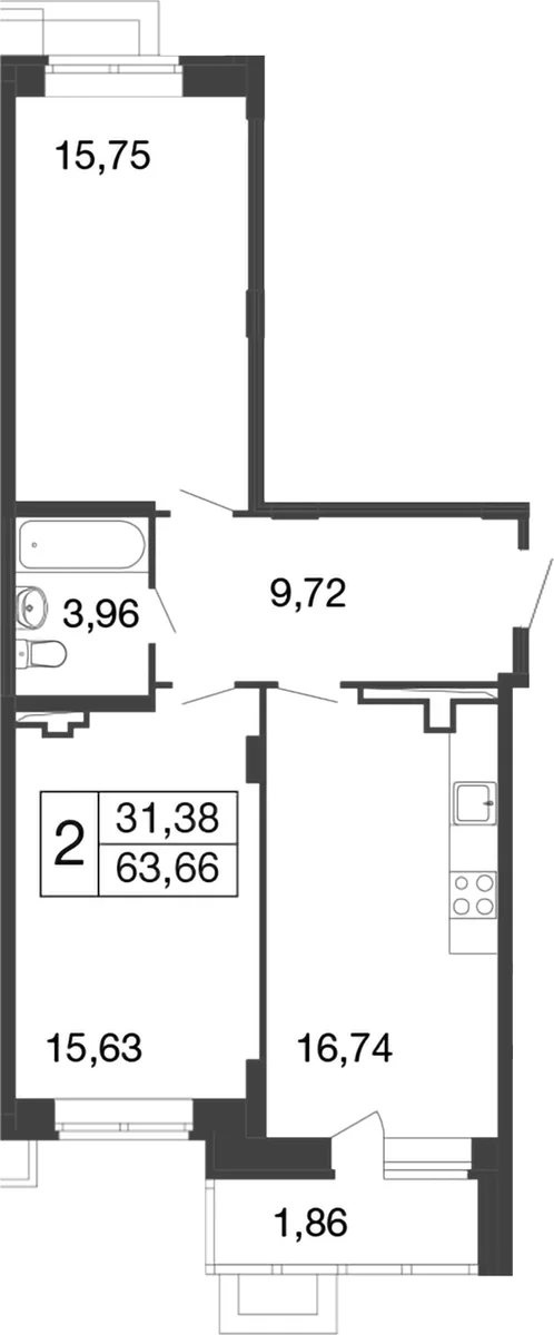 Планировка: 2-комнатная квартира 61,8 м² в ЖК «Времена года»