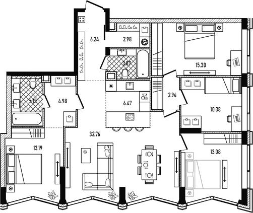 Планировка: Квартира евро-5 117,3 м² в ЖК «Репаблик»