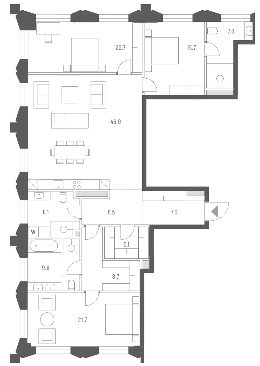 Планировка: Квартира евро-4 156,7 м² в ЖК «Веспер Кутузовский»