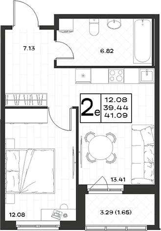 Планировка: Евродвушка 39,4 м² в ЖК «Имена»