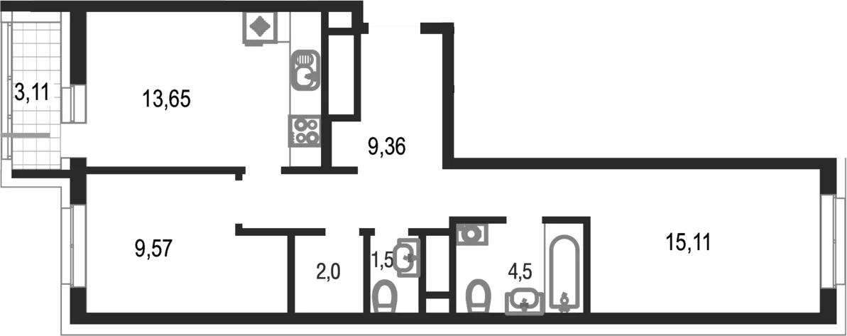 Планировка: 2-комнатная квартира 50,5 м² в ЖК «Котельники парк»