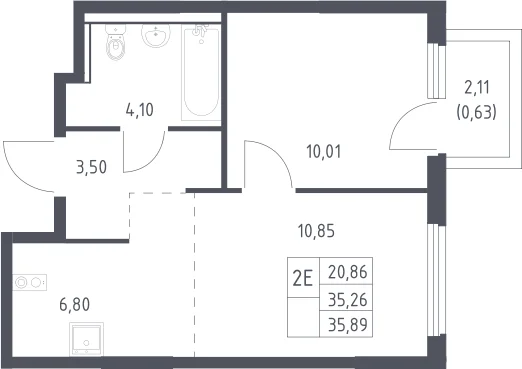 Планировка: Евродвушка 35,3 м² в ЖК «Пригород Лесное»