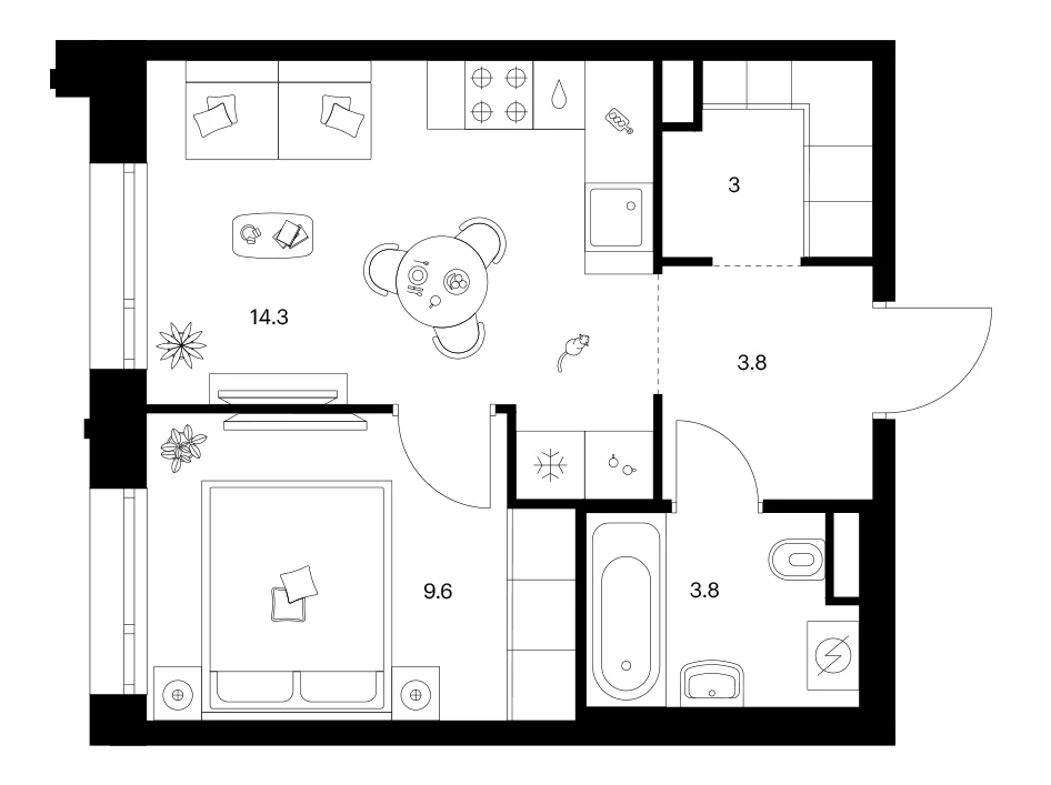 Планировка: 1-комнатная квартира 34,5 м² в ЖК «Лосиноостровский парк»