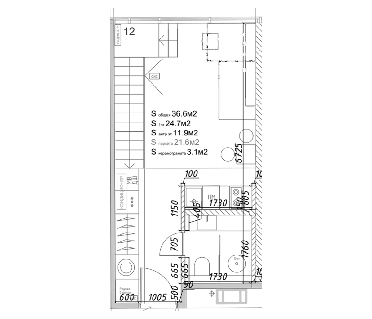 Планировка: Квартира 39,4 м² в ЖК «Yard Residence»