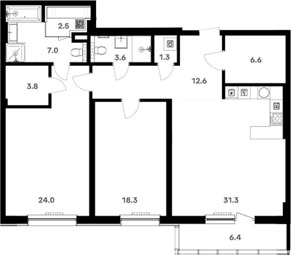Планировка: Квартира 115,9 м² в ЖК «RIVER HOUSE Щелково»