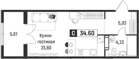 Планировка: Студия 32,9 м² в ЖК «Символист»
