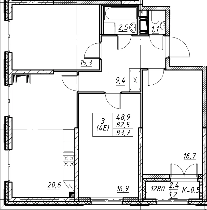 Планировка: Квартира евро-4 81,4 м² в ЖК «Цивилизация на Неве»