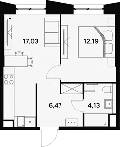 Планировка: Евродвушка 39,8 м² в ЖК «УЛЬТИМА Сити»