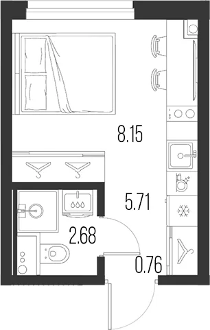 Планировка: Студия 17,3 м² в ЖК «Новая земля»