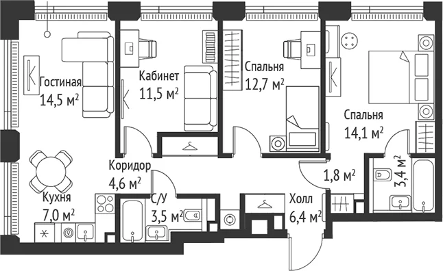 Планировка: Квартира евро-4 79,5 м² в ЖК «СЕТ»