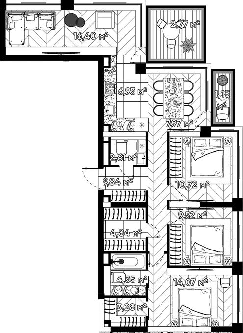 Планировка: 4-комнатная квартира 90,5 м² в ЖК «Квартал Серебряный бор»