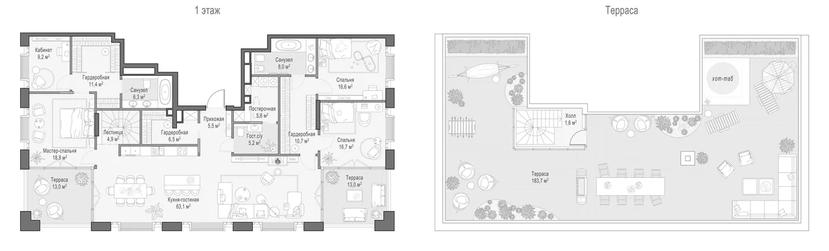 Планировка: Квартира евро-5 202 м² в ЖК «Клубный квартал Фрунзенский»