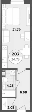 Планировка: Студия 34,8 м² в ЖК «Апарт-отель Лиговский 127»