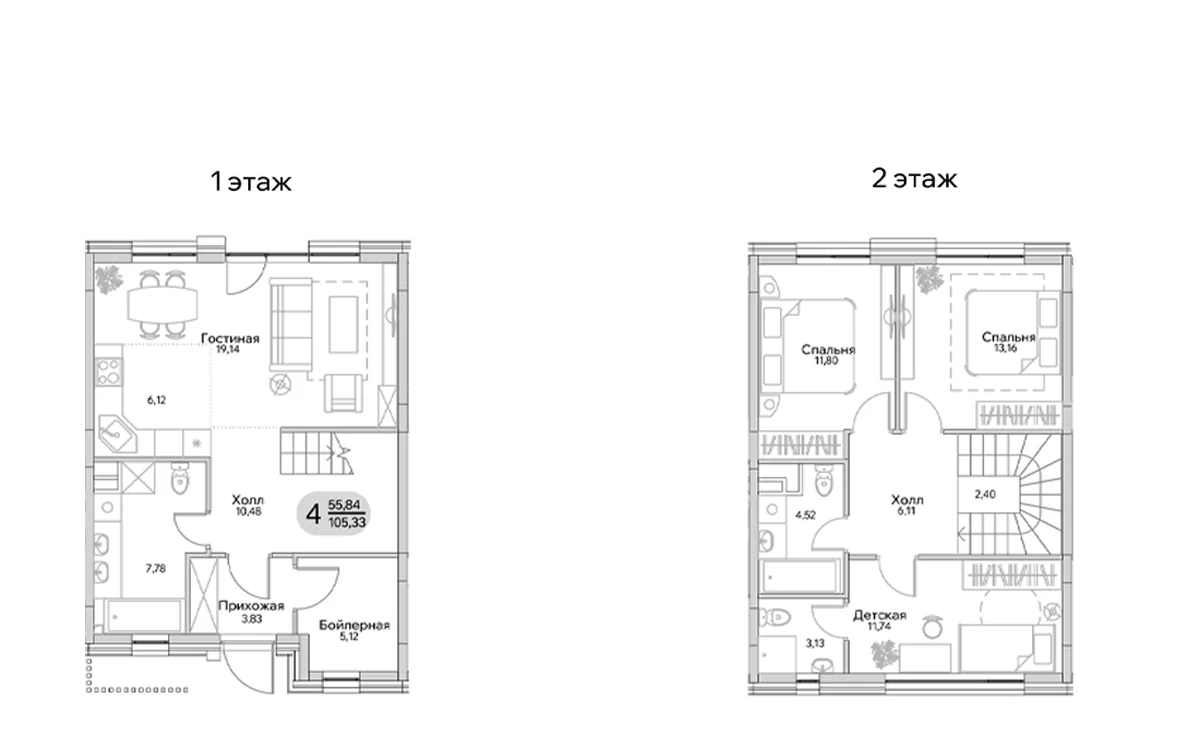 Планировка: Таунхаус 105,3 м² в ЖК «Эко-парк Троицкое»