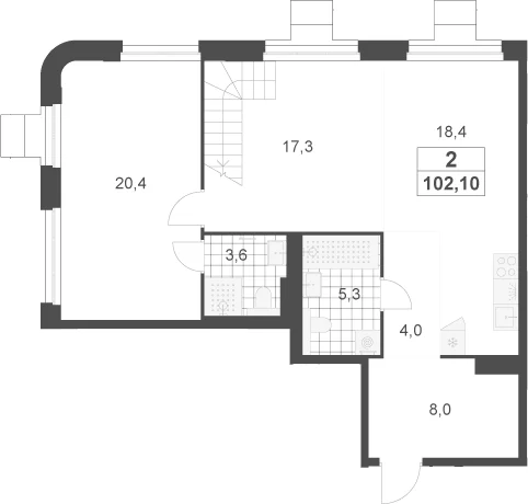 Планировка: Квартира 102,1 м² в ЖК «Южные сады»