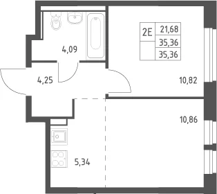 Планировка: Евродвушка 35,4 м² в ЖК «Квартал Ивакино»