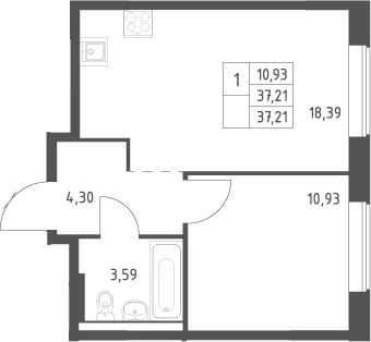 Планировка: Евродвушка 37,2 м² в ЖК «Большое Юрлово»