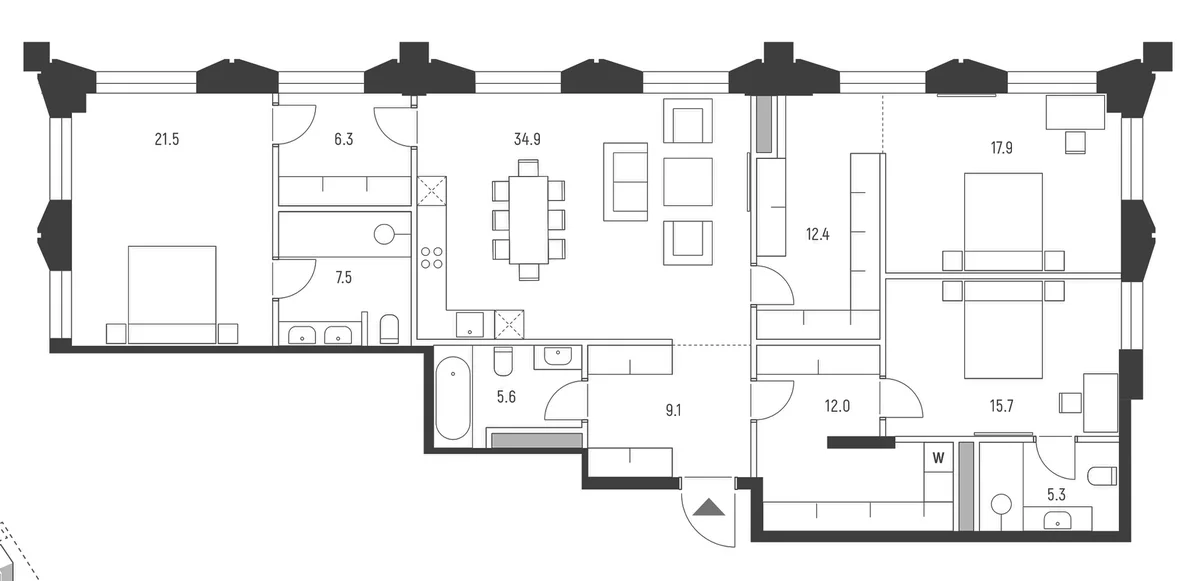 Планировка: Квартира евро-4 148,2 м² в ЖК «Веспер Кутузовский»