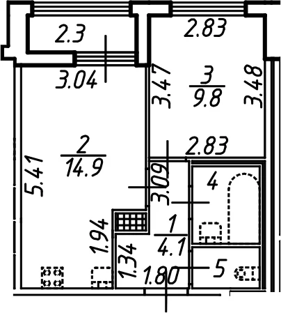 Планировка: 1-комнатная квартира 33,6 м² в ЖК «Аэросити»