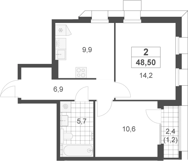 Планировка: 2-комнатная квартира 47,3 м² в ЖК «Скандинавия»