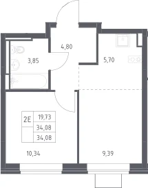 Планировка: Евродвушка 34,1 м² в ЖК «Богдановский лес»