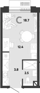 Планировка: Студия 18,7 м² в ЖК «Страна.Заречная»