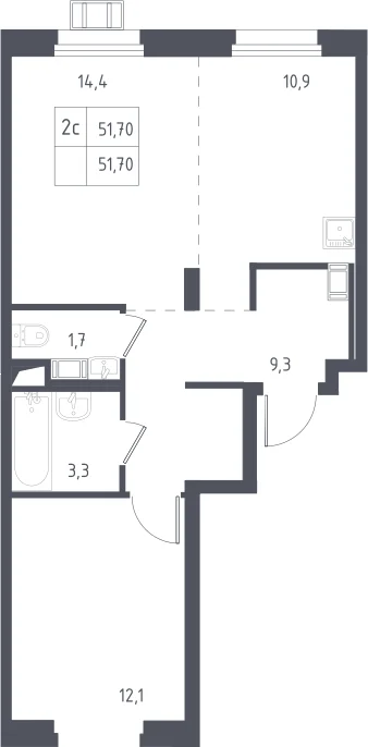 Планировка: Евродвушка 52,3 м² в ЖК «Люберцы»
