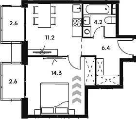 Планировка: 1-комнатная квартира 36,1 м² в ЖК «Аквилон Сигнал»