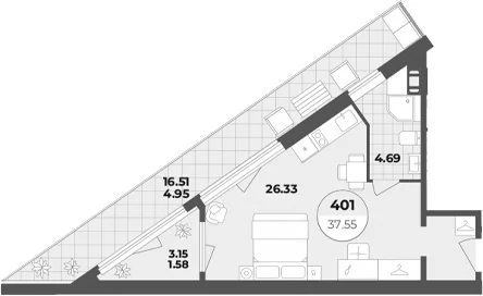 Планировка: Студия 31 м² в ЖК «Апарт-отель Лиговский 127»