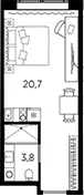 Планировка: Студия 24,5 м² в ЖК «Апарт-отель Авенир Индастриал»