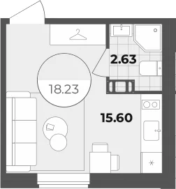 Планировка: Студия 18,2 м² в ЖК «Апарт-отель Лиговский 127»