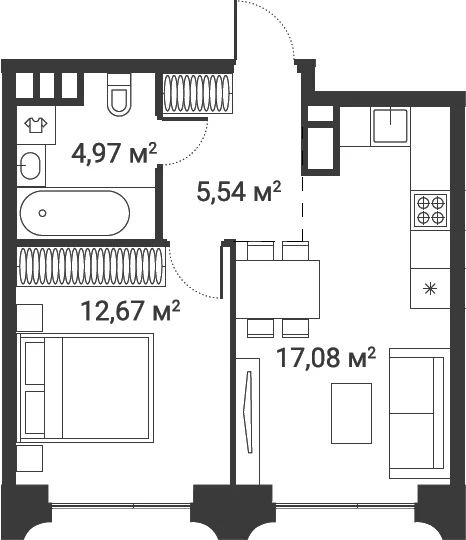 Планировка: 1-комнатная квартира 40,3 м² в ЖК «Первый Нагатинский»