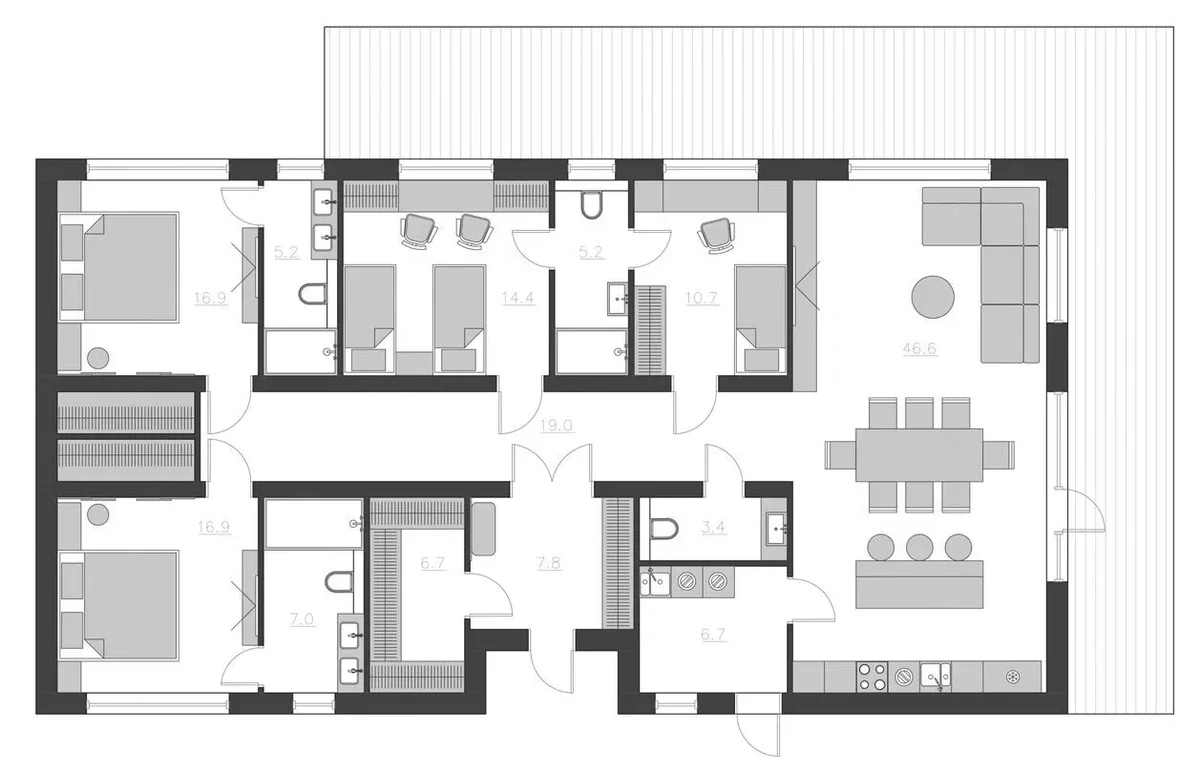 Планировка: Коттедж 166,5 м² в ЖК «Коттеджный поселок Terra Vitae. Новое Токсово»