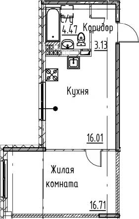 Планировка: Евродвушка 40,3 м² в ЖК «Кронфорт»