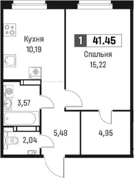 Планировка: 1-комнатная квартира 41,5 м² в ЖК «Максималист»