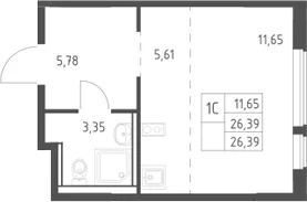 Планировка: Студия 26,4 м² в ЖК «Егорово парк»
