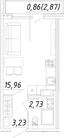 Планировка: Студия 21,9 м² в ЖК «Догма Юкки»