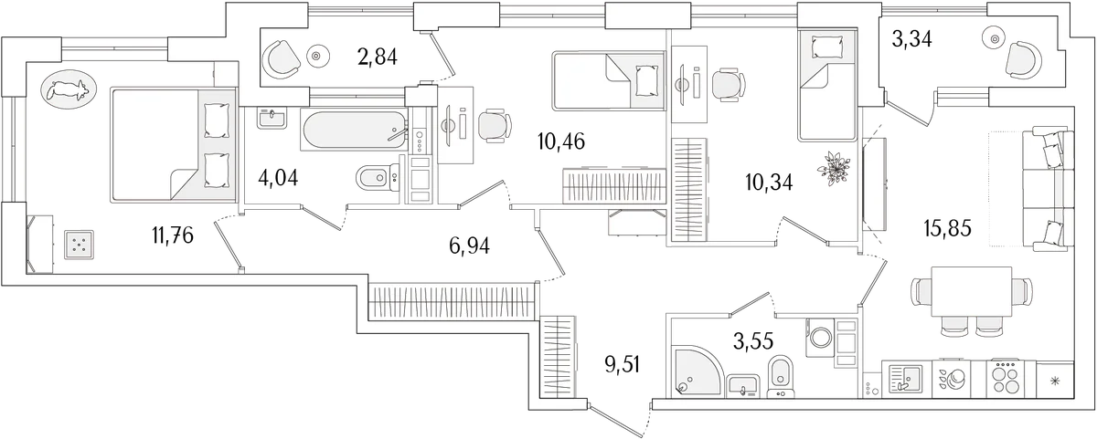 Планировка: Квартира евро-4 72,5 м² в ЖК «Гранат»