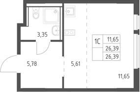 Планировка: Студия 26,4 м² в ЖК «Егорово парк»