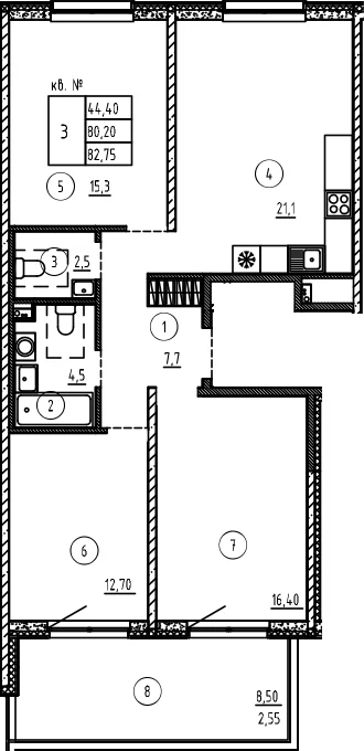 Планировка: Квартира евро-4 80,2 м² в ЖК «Плюс Пулковский»