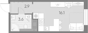 Планировка: Студия 22,6 м² в ЖК «Большая Охта»