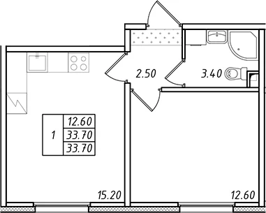 Планировка: Евродвушка 32,8 м² в ЖК «Ржевский парк»