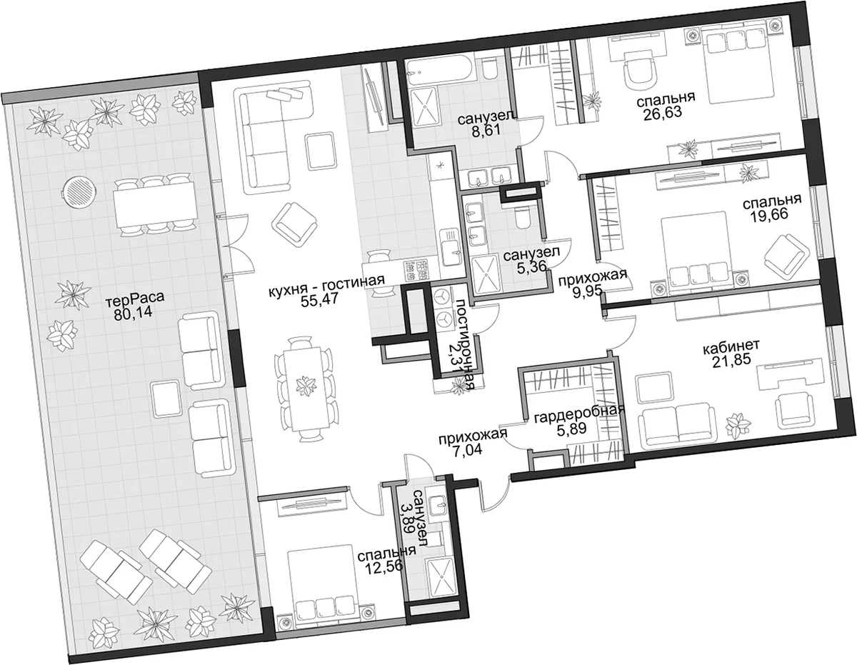 Планировка: Квартира евро-5 179,2 м² в ЖК «Садовническая, 69»