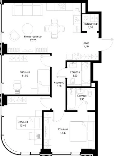 Планировка: Квартира евро-4 78,8 м² в ЖК «СИТИДЗЕН»