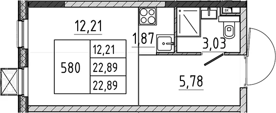 Планировка: Студия 22,9 м² в ЖК «Поварово-Молодежный-2»