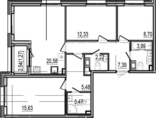 Планировка: 3-комнатная квартира 79,8 м² в ЖК «Оптимист»